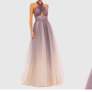 Mac Duggal Purple and Cream Halter Gown